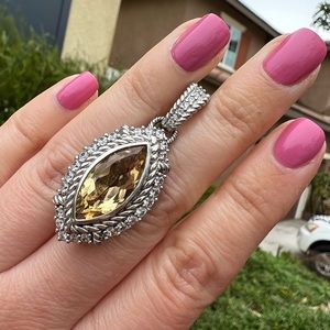 Judith Ripka 925 Sterling Silver Citrine Marquise CZ Pendant w/ Enhancer.